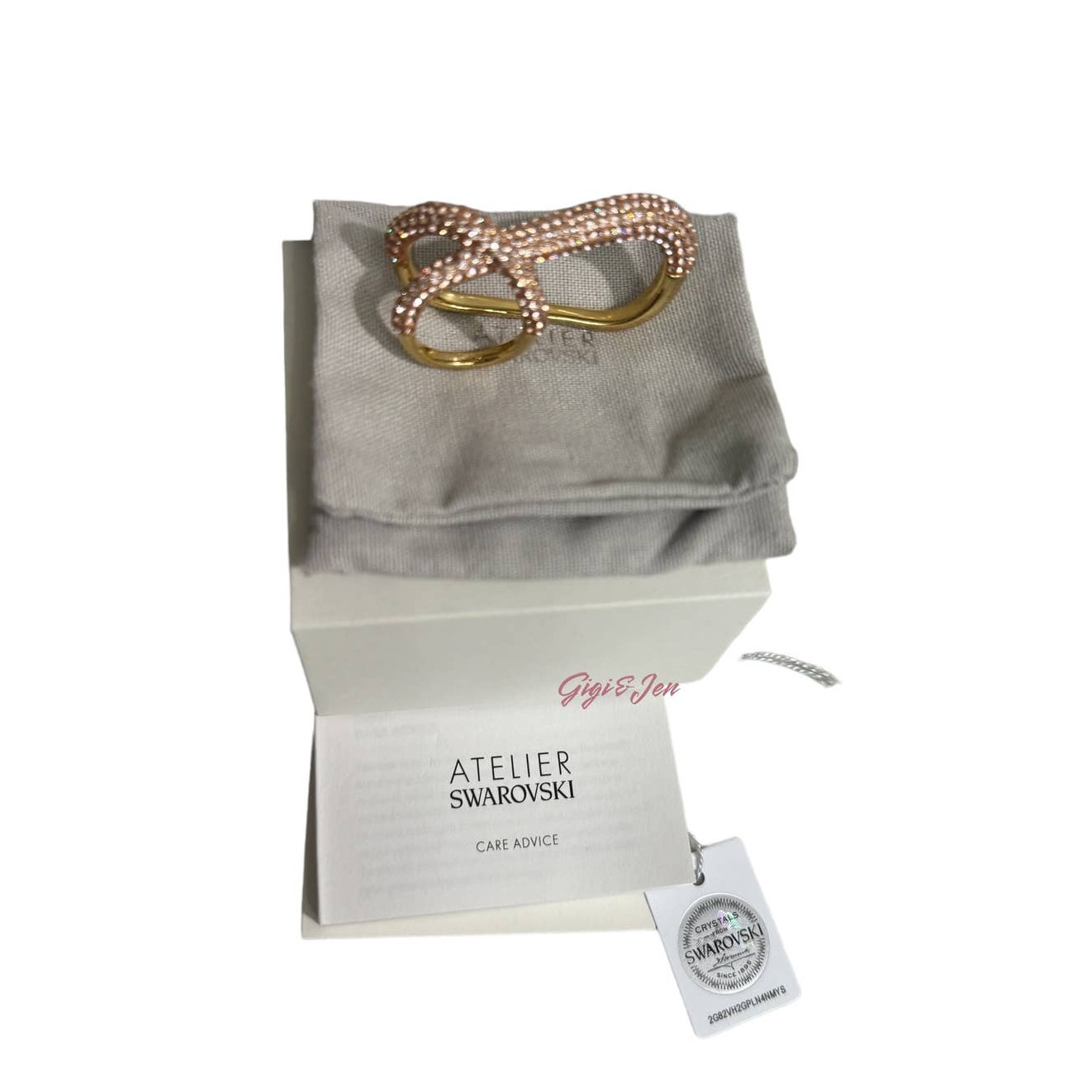 Swarovski Atelier Tigris Double Ring Pink, Gold-Tone Plated Size 55 New